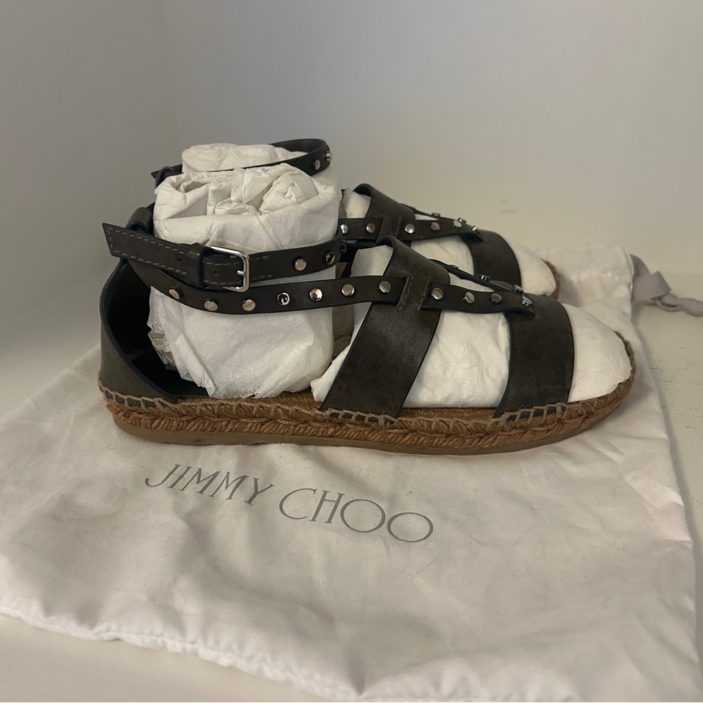 JIMMY CHOO Denise Studded Suede Espadrille Sandal